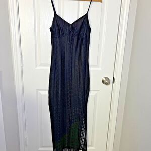Vintage Y2K Black Lace Overlay Babydoll Bodycon Maxi Dress Large No Comment